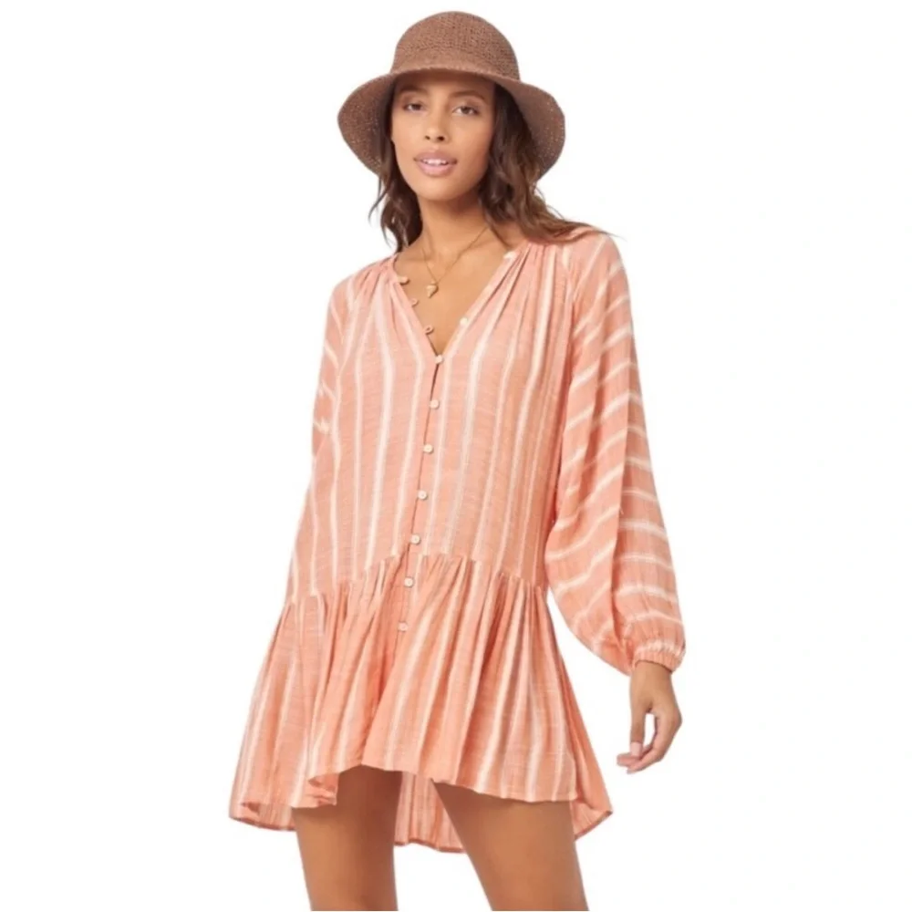 I*space Vida Dress Peasant Boho
Coral With Cream Stripes Women's Medium - Picture 1 of 7